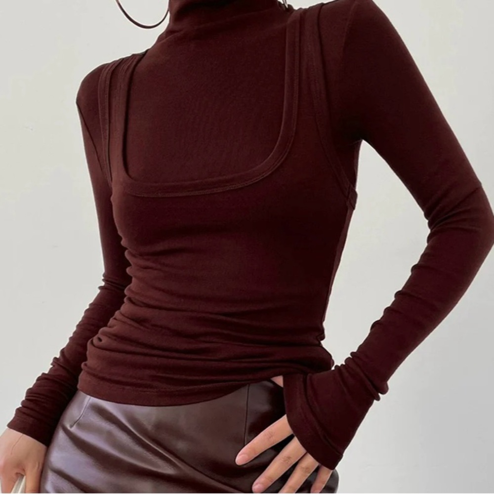 Elegant Burgundy Long Sleeve Women's Top